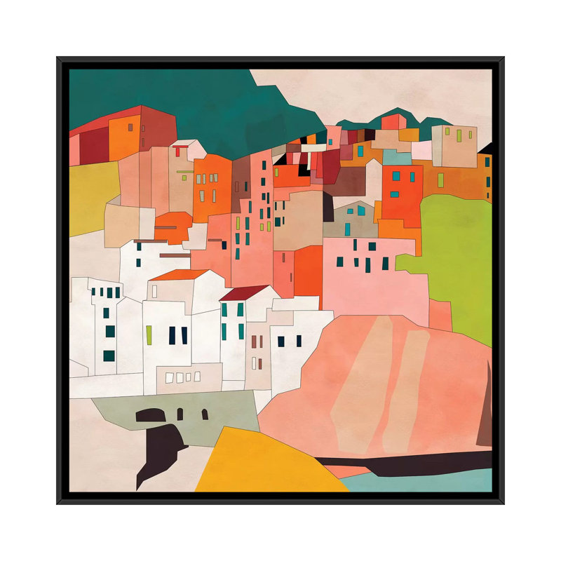 «Cinque Terre» par Ana Rut Bré - impression d'art graphique, Aucun mat, H 37 po x l 37 po x P 1,5 po, Toile avec cadre noir