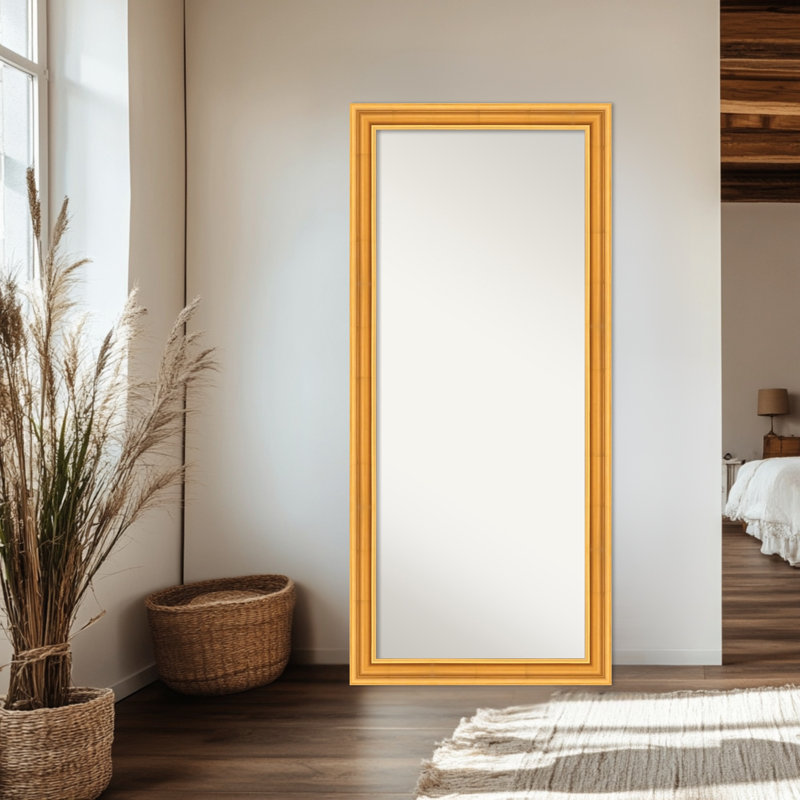 Sierra Non-Beveled Wood Framed Full-Length Floor Leaner Mirror, Gold