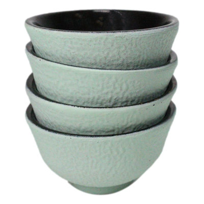 Mint Green Textured Japanese Tetsubin Style Cast Iron Mini Tea Cups Set of 4