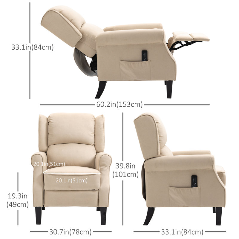 Fauteuil inclinable manuel avec masseur 30,7 po de largeur, Polyester blanc
