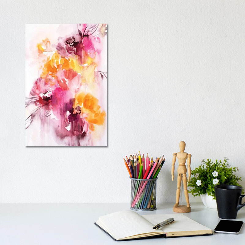 Orange and Red Flowers Abstract 1 Piece Wrapped Canvas Painting, 20.32 cm H x 30.48 cm W