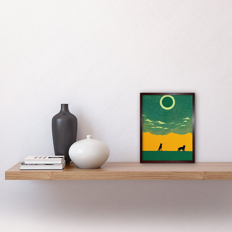Abstract Wolves Minimalist Surreal Sky - Print, Brown Framed Unframed, 25.9cm H x 20.6cm W x 1.5cm D