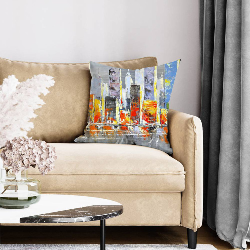 Color Splash Cityscape Gray Cities Poly Twill Throw Pillow