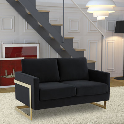 Bellago 55" Pre-Assembled Upholstered Velvet Loveseat with Modern Gold Frame