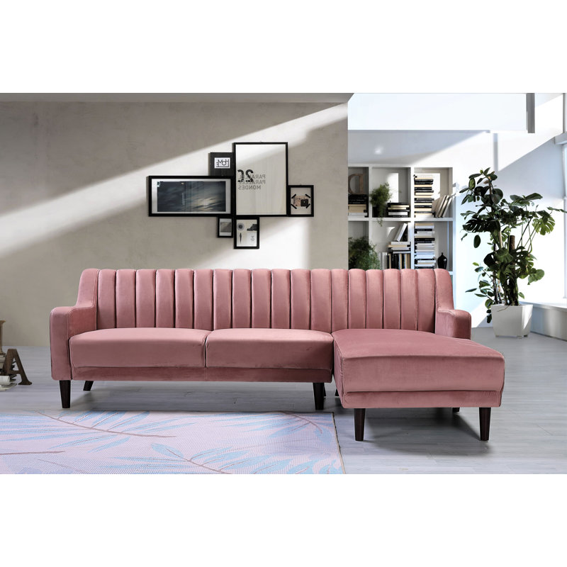 Chehalis Velvet L-Shaped Sectional, Coral, Right Hand Facing