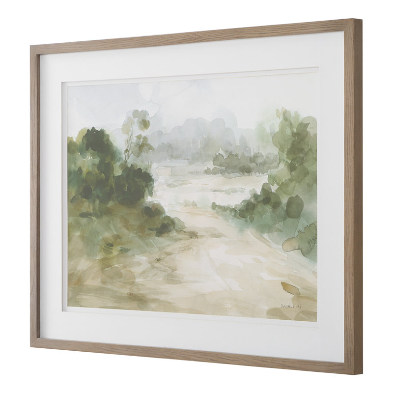 Warm Oak Framed Verdant Watercolor Landscape Print