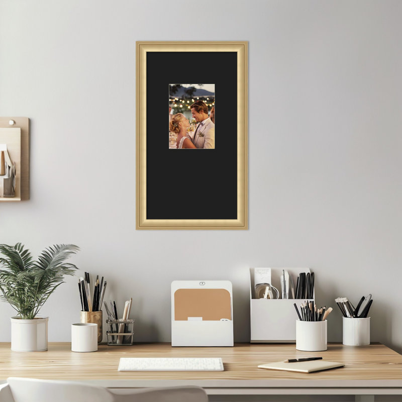 Cadre photo Florence, 10 x 18 emmêlés à 5 x 7, Florence Gold Smooth Black