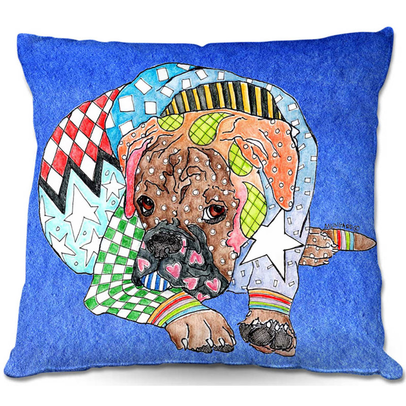  Coussin Couch Boxer Dog, 16 po x 1 po, Bleu