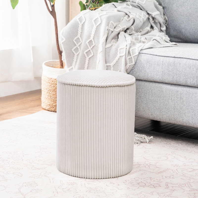 Quanecia Velvet Ottoman, Beige Velvet