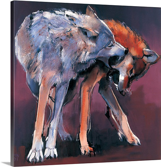 "Ameerah" Two Wolves, 2001 (huile sur toile) "par Mark Adlington, reproduction d'art sur toile, H 16 po x l 16 po x P 1,25 po