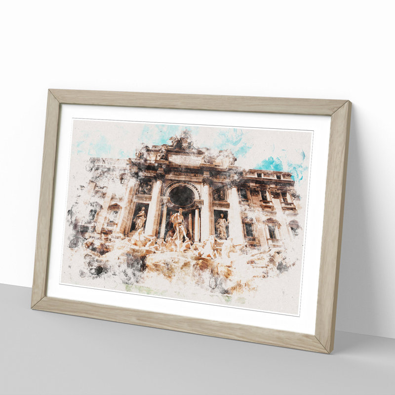 Trevi Fountain in Rome Vol.1 - Picture Frame Graphic Art, 27cm H x 36cm W x 2cm D, Oak