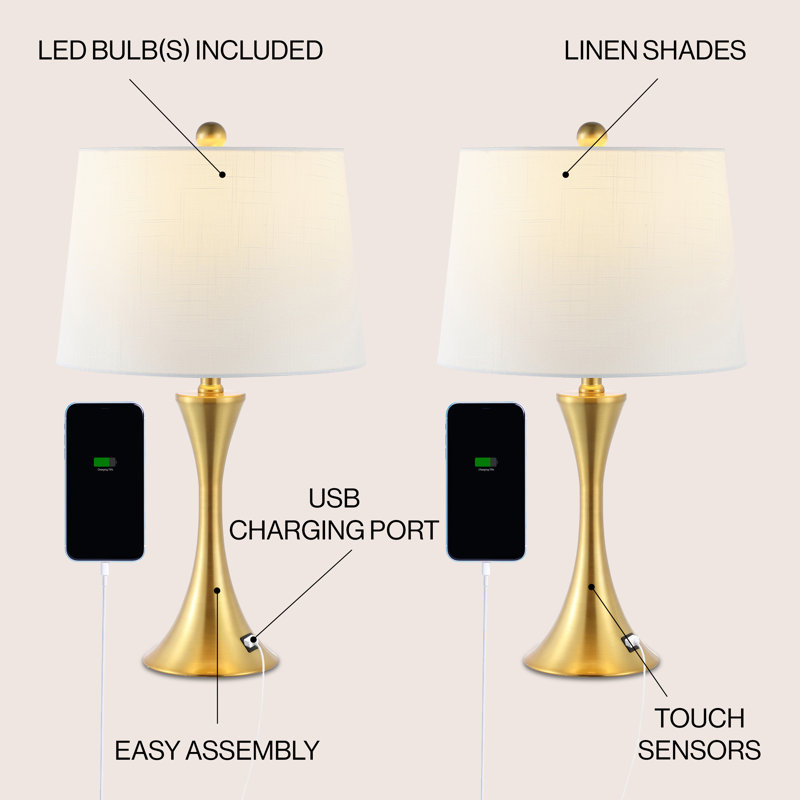 Sikeston Metal USB Table Lamp, Brass Gold