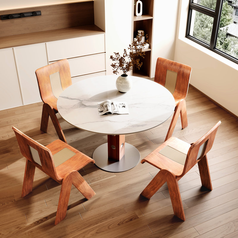 Table de salle à manger de 39 po pour la famille, noyer blanc gris, style champêtre français, table de cuisine pour 4 personnes à dessus fritté en pierre 2, 39 po, couleur noyer, attrait rustique Mid-Century, non poreux