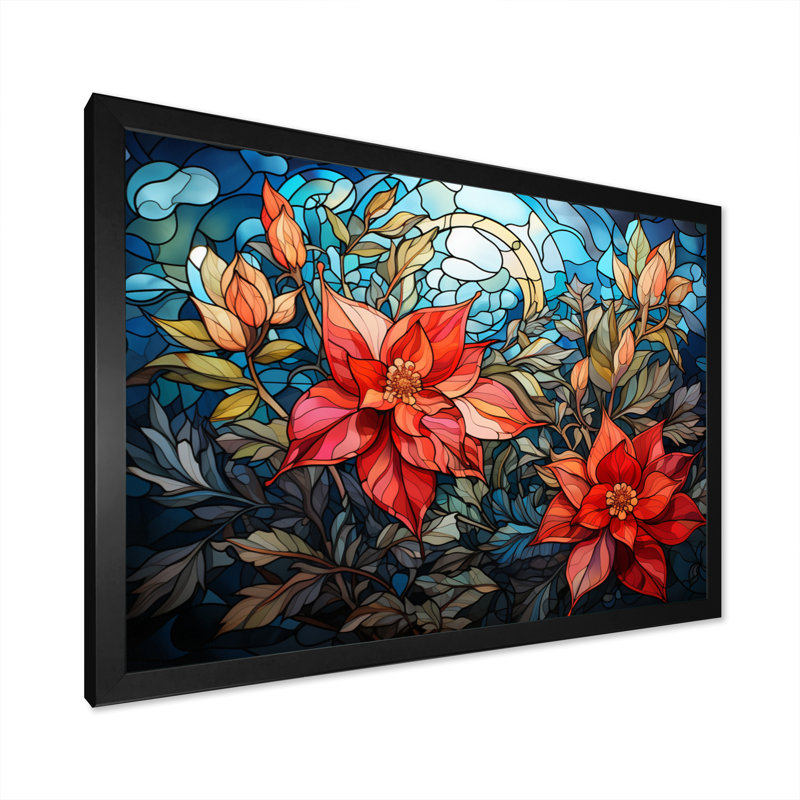 «Poinsettia Flower», impression sur toile encadrée, Cadre simple noir, H 24 po x l 32 po x P 1 po