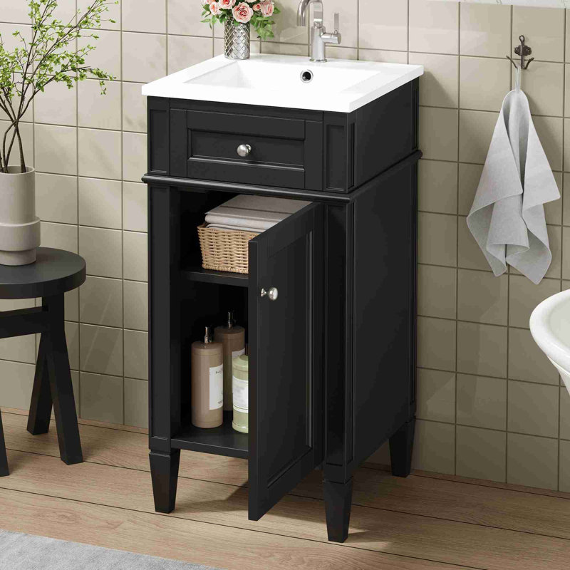 Meuble-lavabo de 16 po avec lavabo en céramique, Noir