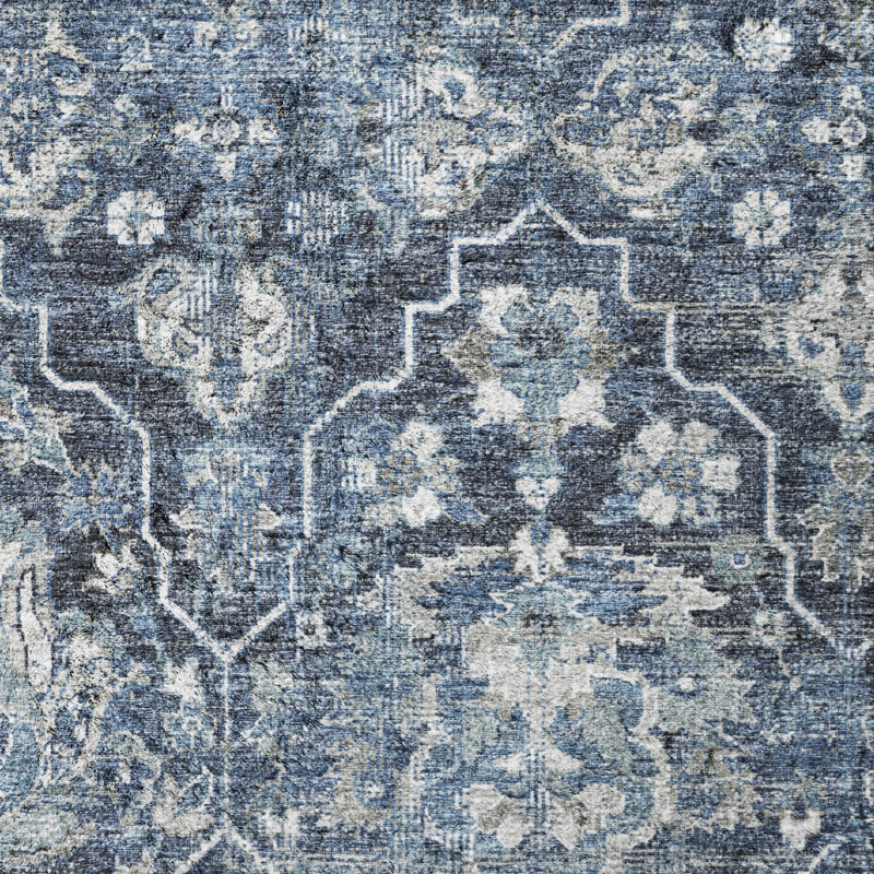 Tapis à poils longs lavable à la machine de qualité supérieure ADS94, Bleu, 1 pi 8 po x 2 pi 6 po
