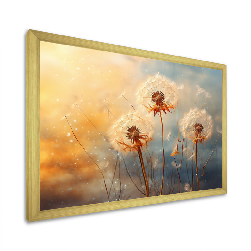 Orange Dandelion Dreams II - Floral Wall Art Prints, Cadre doré à une seule photo, H 34 po x l 44 po x P 1,5 po