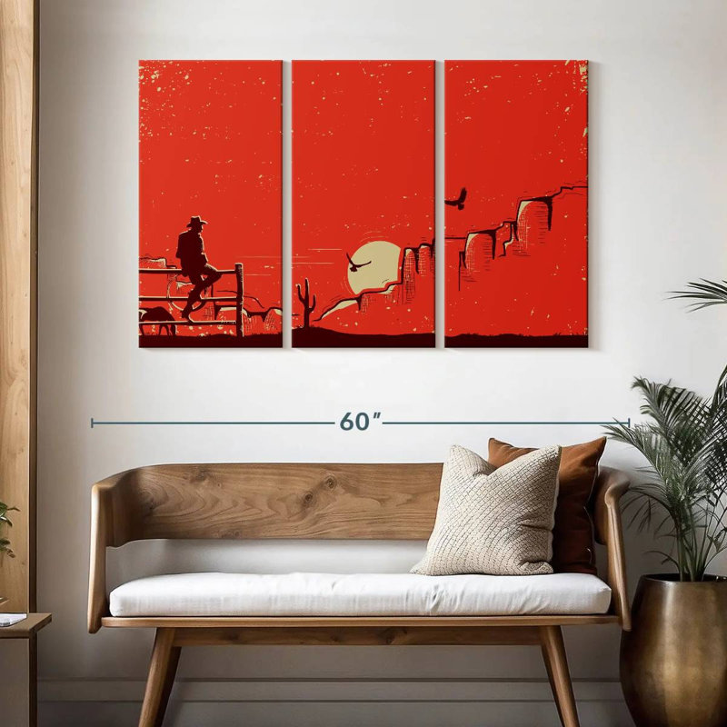 Lelar Cowboy Sunset Landscape, 32" H x 50" W