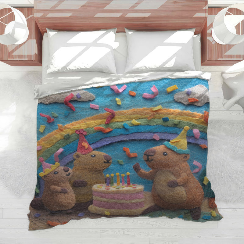 Édredon Felt Groundhog Birthday Scene, Très grand lit