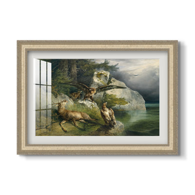 Aigles et cerf mourant au bord d'un lac, 1836 - Friedrich Gauermann - Estampe encadrée sur mesure