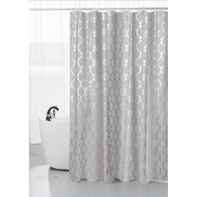 PEVA Shower Curtain w/ Hooks-Geo/Grey