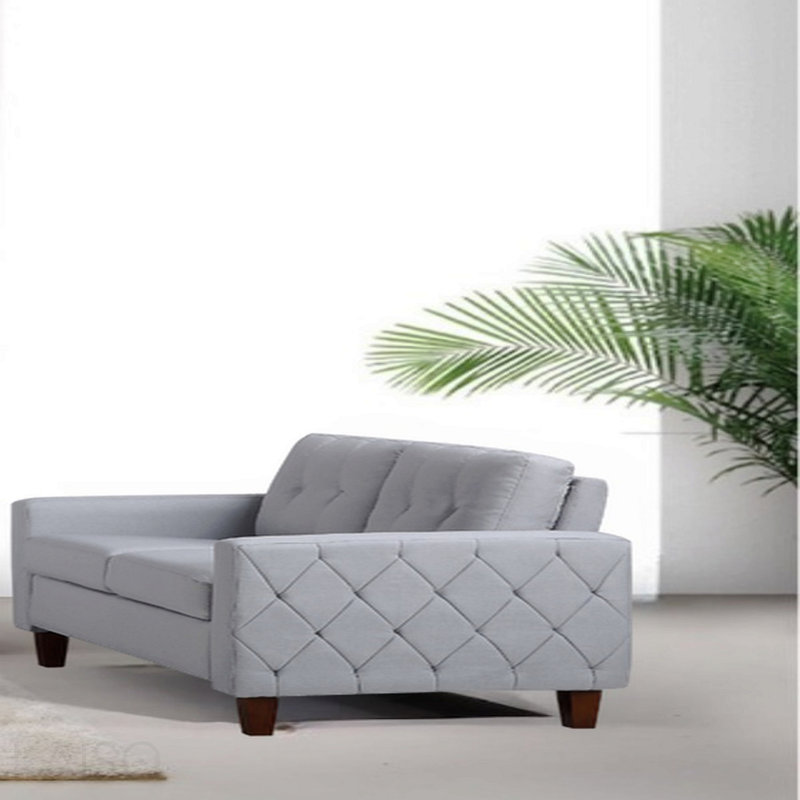 Transitional Button-Tufted Square Arm Upholstered 3-Seater Sofa Couch