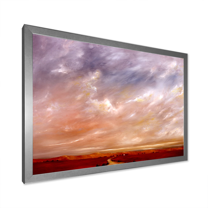 Red Path Under Cloudy Sky - reproduction de cadre flottant sur toile, H 8 po x l 12 po x P 1 po, Cadre photo argenté