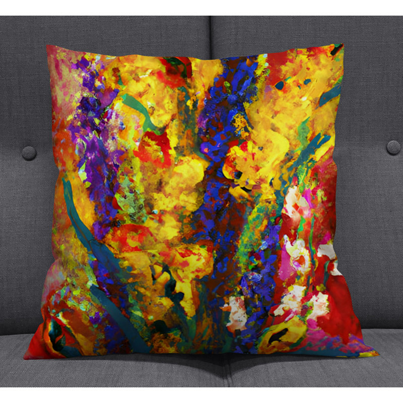Throw Pillow With Insert, Blue/Green/Yellow Floral/Abstract 1, 16"H x 16"W