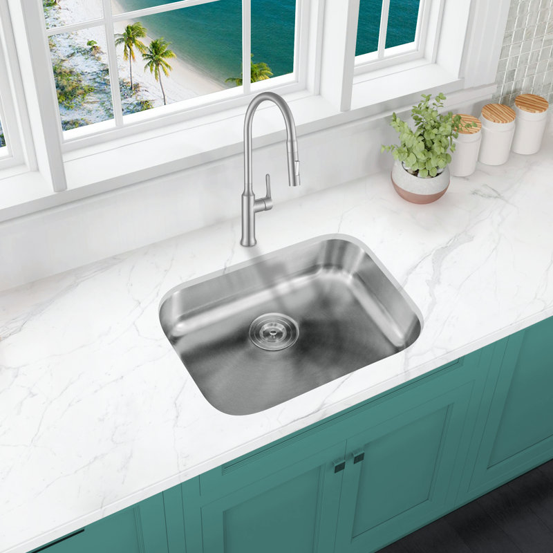 KBFmore Bowl Stainless Steel Kitchen Sink with Accessories, 23"L x 18"W x 5.5"H - Single Bowl, 2 Piece