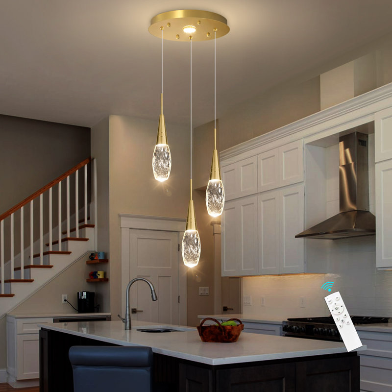 Luminaire suspendu 3 lumières à DEL moderne à intensité variable en cristal, Silver