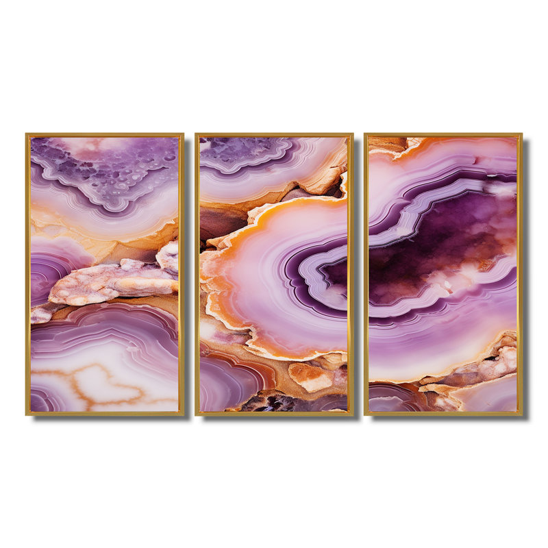 Kayson - Ensemble de décoration murale en marbre, Cadre flottant doré, H 32 po x l 48 po x P 1 po