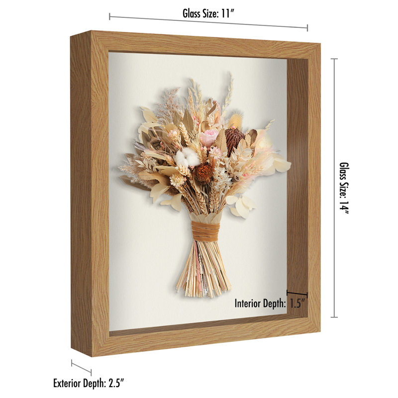 Sturdevant Shadow Box Frame Composite Wood with Glass for Hanging and Tabletop, 11" x 14", Oak