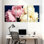 Pivoine roses et blanches sur fond foncé, ensemble de 3 impressions sur toile