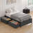  Platform Twin Size Bed Frame with 2 Large Storage Drawers,Heavy Duty Steel Slats, Dark Grey & Black