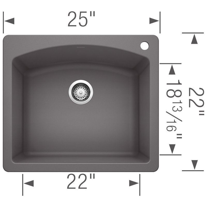 Diamond SILGRANIT 25" L X 22" W Drop-in/Undermount Kitchen Sink, Cinder, 1 hole