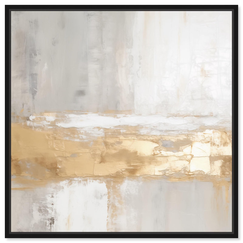 «Melted Gold Scape III» par Art Remedy, H 13 po x l 13 po, Noir, Cadre flottant