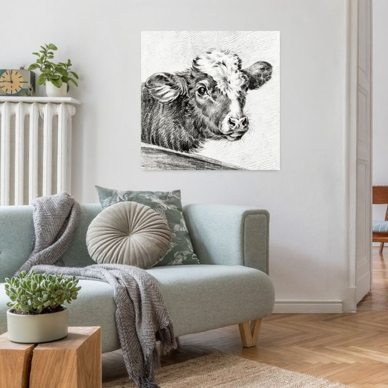 Tête de vache, art mural rétro rétro, H 32 po x l 32 po