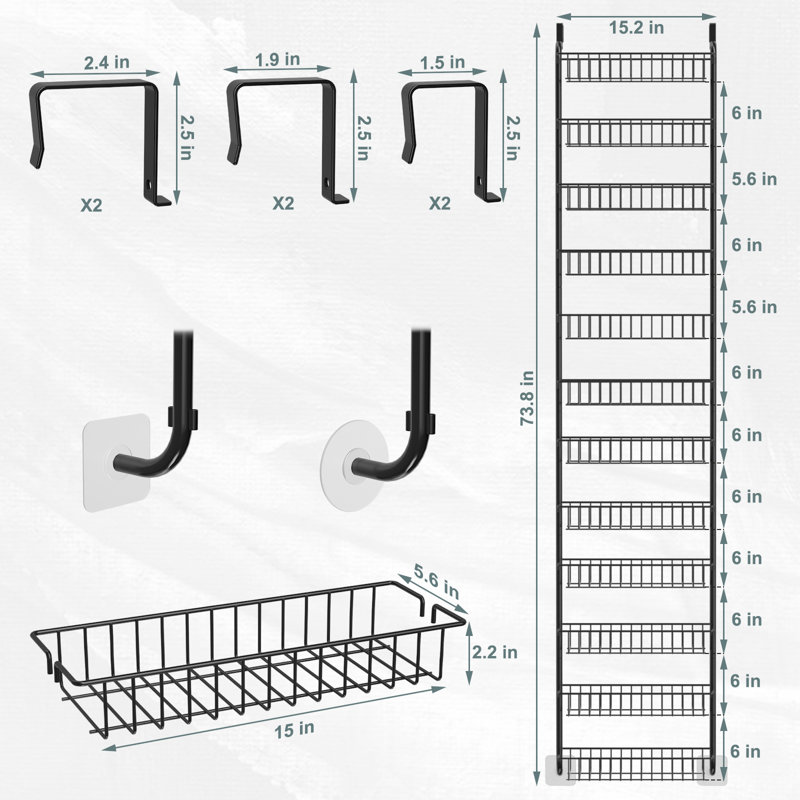 Support à épices 12 niveaux, H 72,4 po x l 15 po x P 5,5 po, Noir