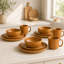 Ensemble de vaisselle en pierre 12 pièces matte orange, convenant à trois personnes (Couples) avec tasse, micro-ondes et lavable à la machine, ensemble de vaisselle domestique