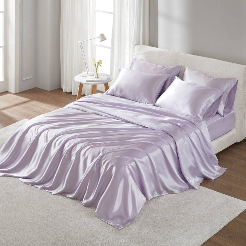 Ensemble de draps luxueux pour un sommeil réparateur, Couvre-lit simple + 4 taies d'oreiller standard, Lilas