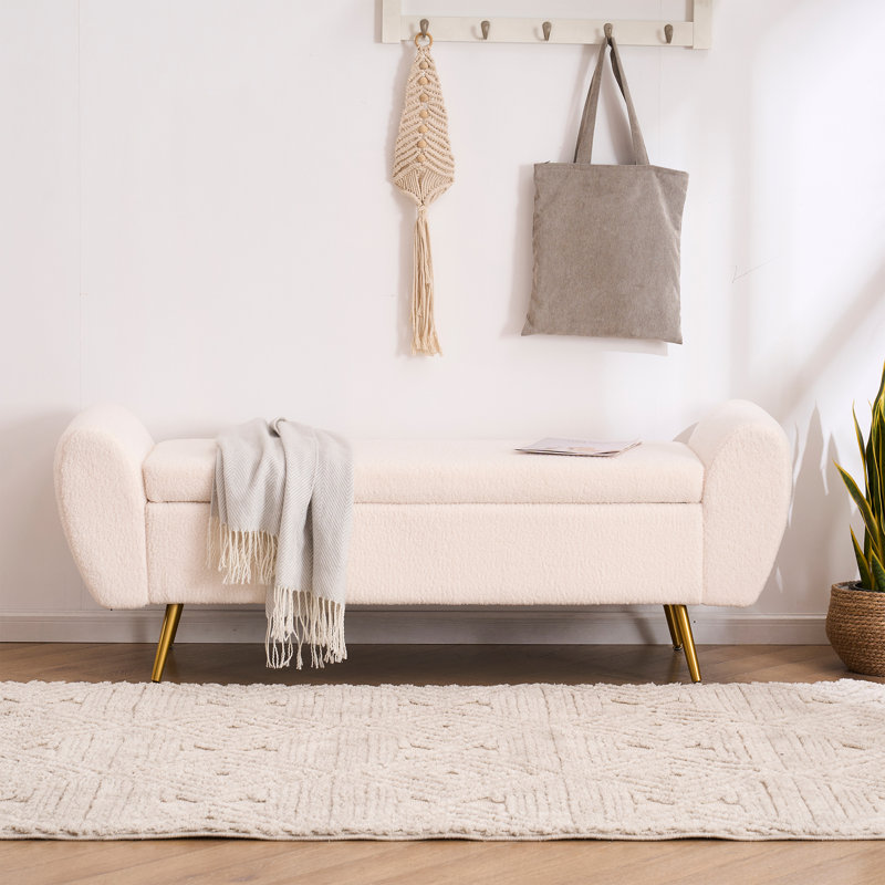 Repose-pieds avec banc de rangement 55 po Elianna, Ours en peluche ivoire