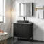Meuble-lavabo simple moderne de 30 po de largeur avec lavabo en céramique noire, comptoir en pierre frittée et portes à fermeture douce.