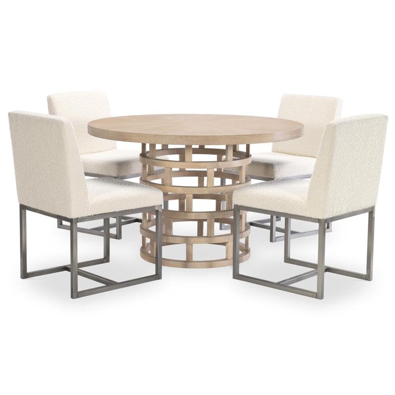 Biscayne Beige and White Round Oak Dining Table