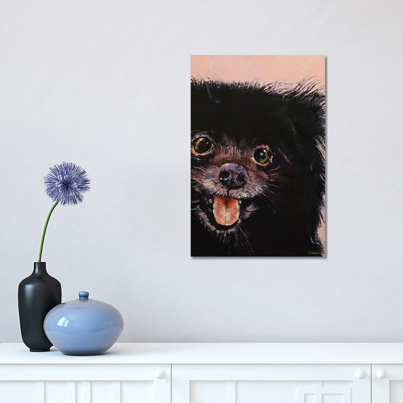 « Black Pomeranian » par Michael Creese, reproduction d’art, Toile tendue, Pas de tapis, H 18 po x l 12 po x 1,5 po