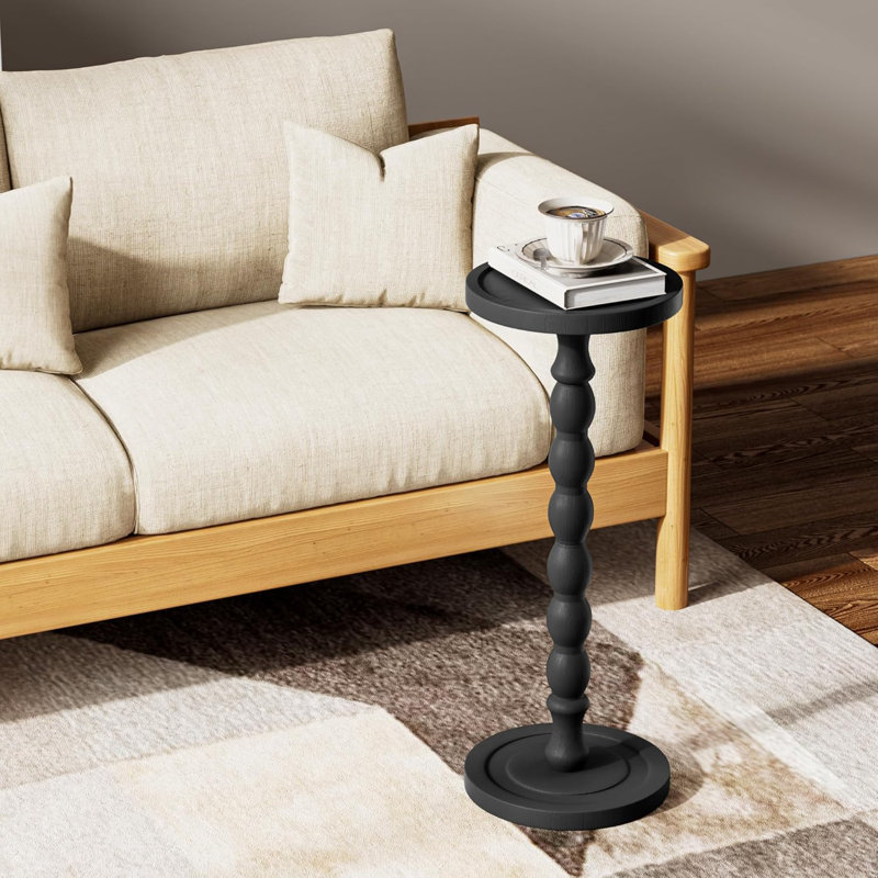 Solid Wood Side Table For Small Spaces, Rubber Wood Round Pedestal End Table For Living Room, Bedroom, Office, Mid-Century Modern Design With Waterproof Finish
