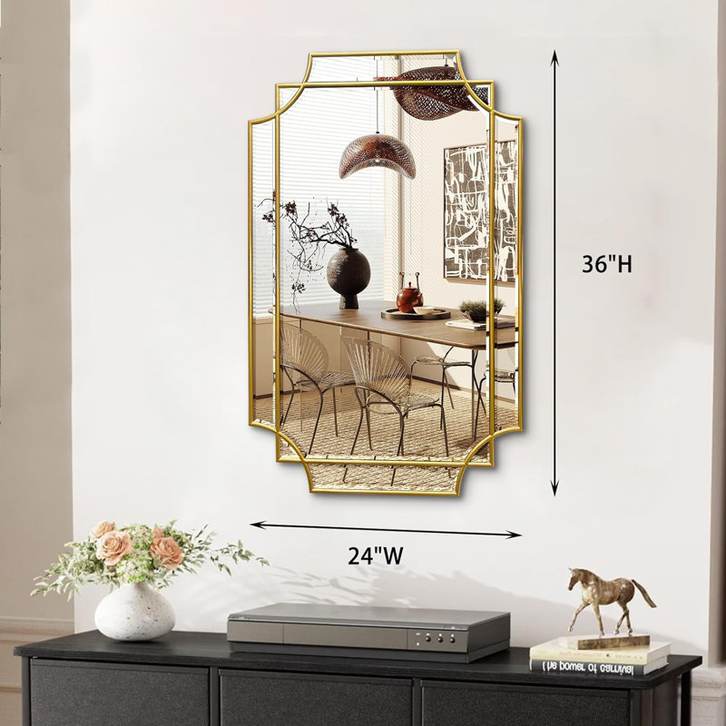 24"X36"Modern Decorative Wall Mirror, Gold Wooden Frame Accent Mirror for Living Room, 23" x 33"