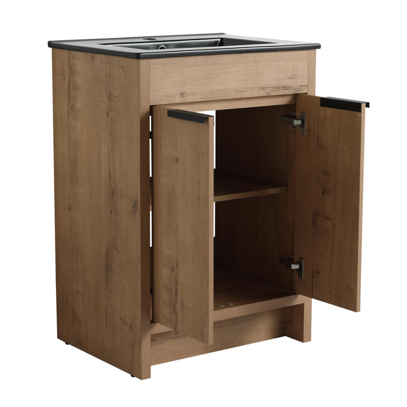 Addisun Single Bathroom Vanity Set, Black, Imitative Oak, 24"
