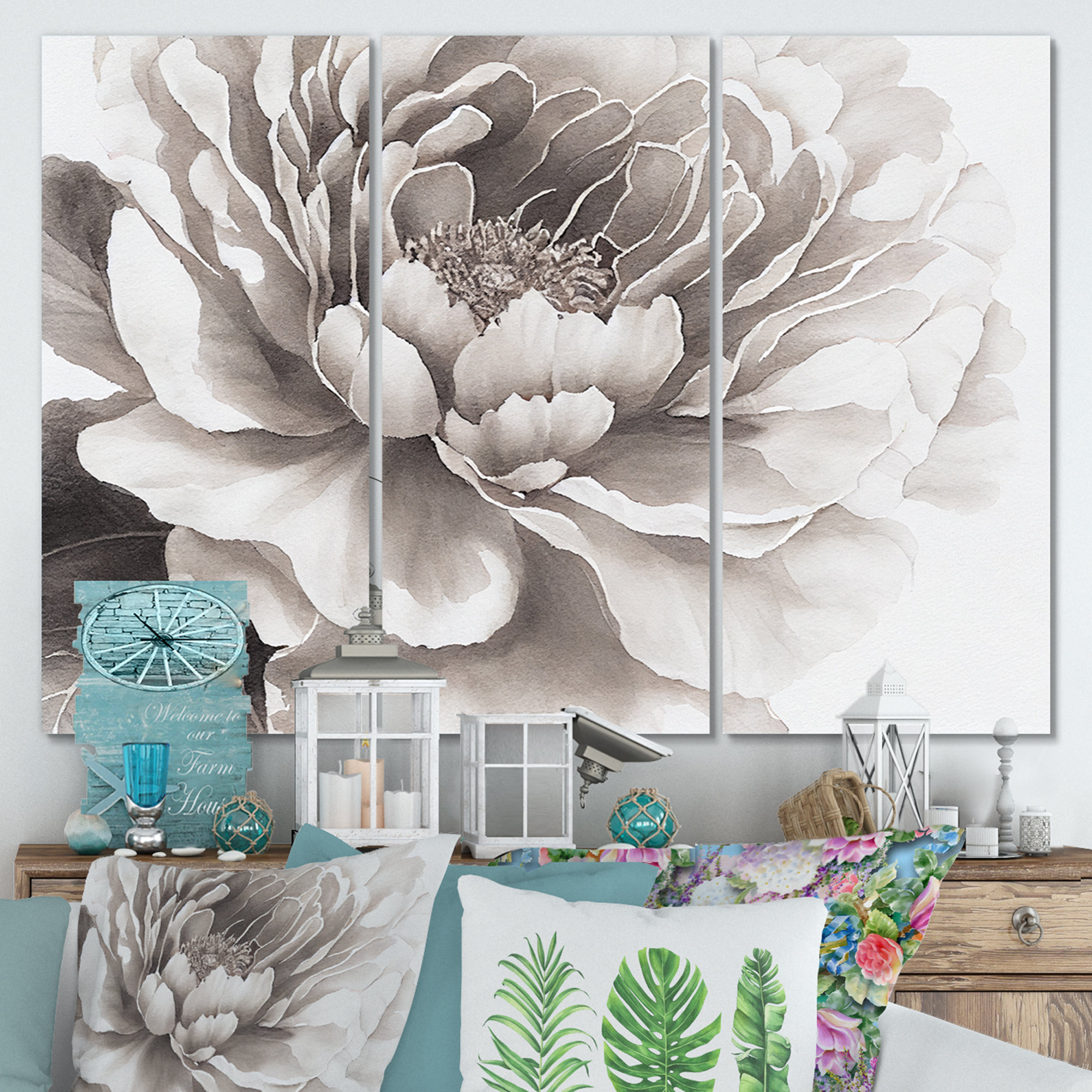 Red Barrel Studio® Blossoming Peony in Shades of Gray I - 3 Piece ...