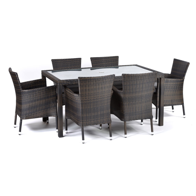 Kirsten 6 - Person Patio Dining Set Umbrella Hole Included Rectangular Table with Cushions Included