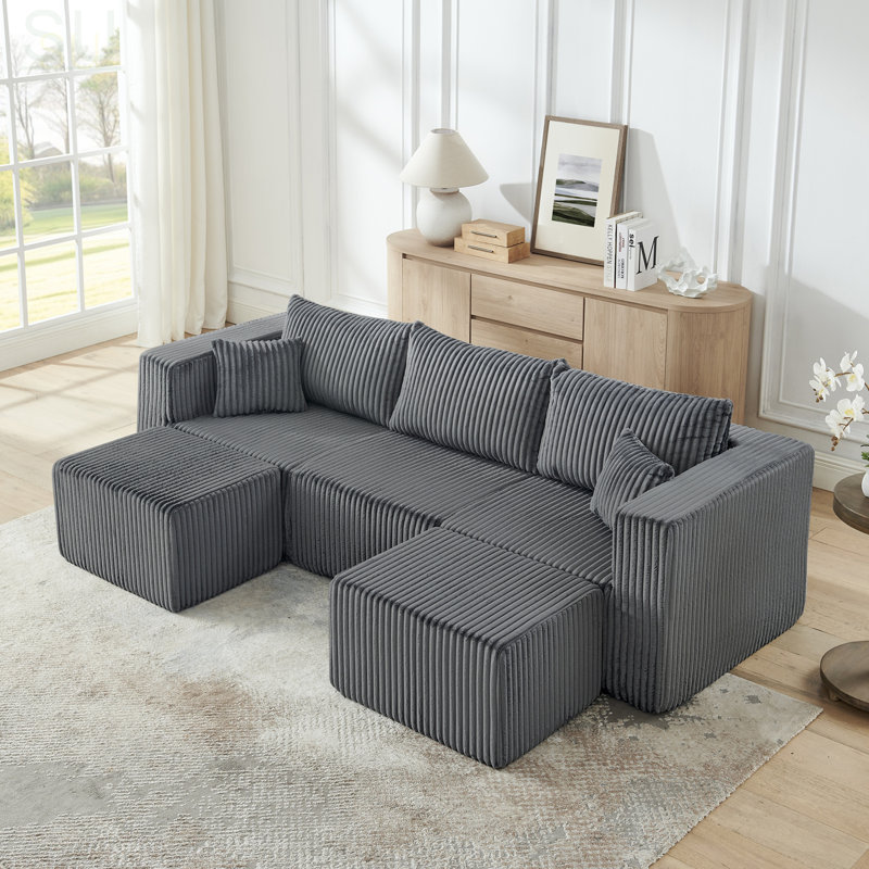 Canapé modulaire compact en velours côtelé compact avec un style minimaliste moderne, Gris